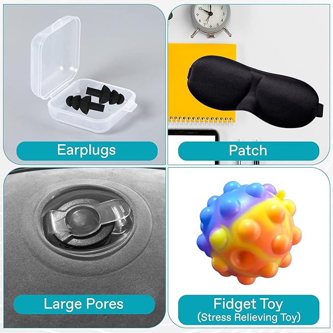 VUUDL Inflatable Airplane Foot Rest, Travel Foot Rest Pillow, Adjustable 3 Layers Height Leg Rest Pillow for Kids & Adults, Suitable for Office, Home and Any Travel, Eye Mask, Ear Plug Included, Grey