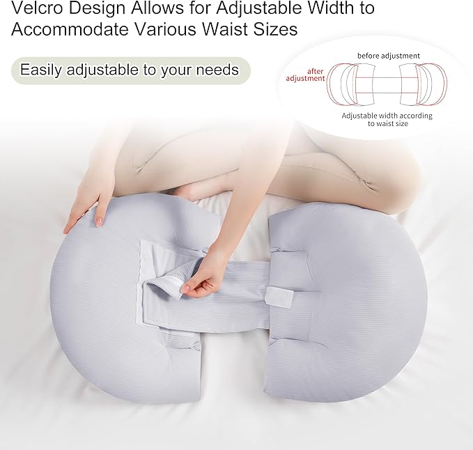 Pregnancy Pillow for Pregnant Women, Soft Pregnancy Body Pillow, Maternity Pillow Used to Support and Relieve Pain or discomfort in The Waist, Abdomen and Buttocks, Adjustable (Grey)