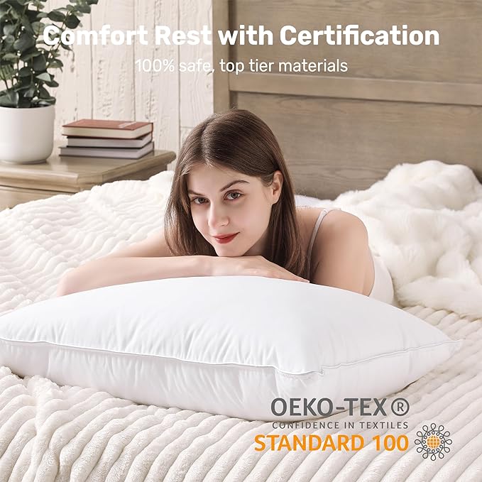 UNIKOME Hotel Collection Luxury Bed Pillows - 100% Cotton King Size Set of 2 Down Alternative Pillow Bedding Ultra Soft & Fluffy Pillow for Back, Stomach or Side Sleepers