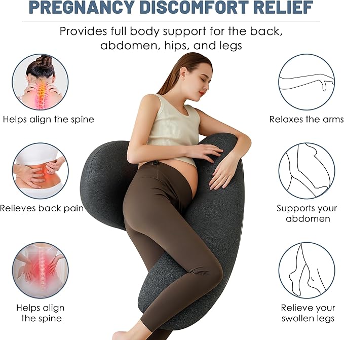 Pregnancy Pillow - Maternity Pillow for Pregnant Women, Pregnancy Body Pillow with Adjustable and Removable Cooling Cover, Support for Back, Legs, and Belly of Pregnant Women