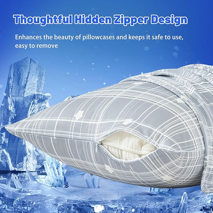 Cooling Pillow Cases for Hot Sleepers - Double Side Arc-Chill Q-Max>0.5 Cooling Fiber Cool Pillow Cases 2 Pack - Breathable Soft Cold Pillow Cases with Hidden Zipper (20" x 36")