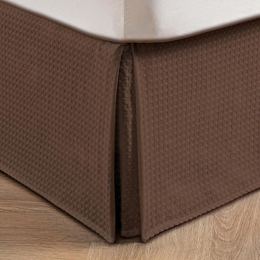 MIYE Pleated Waffle Weave Bed Skirt, Tailored Dust Ruffle 16 Inch Drop Easy Fit, Machine Washable (Brown, Twin - 16" Drop)