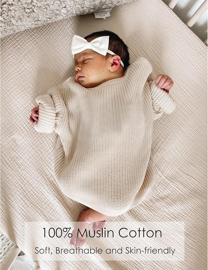 Muslin Crib Sheets for Baby Girls and Boys, Neutral Fitted Baby Bed Sheets for Standard Crib & Toddler Mattress - Soft and Breathable - 52"x28" (Pink & Ivory)