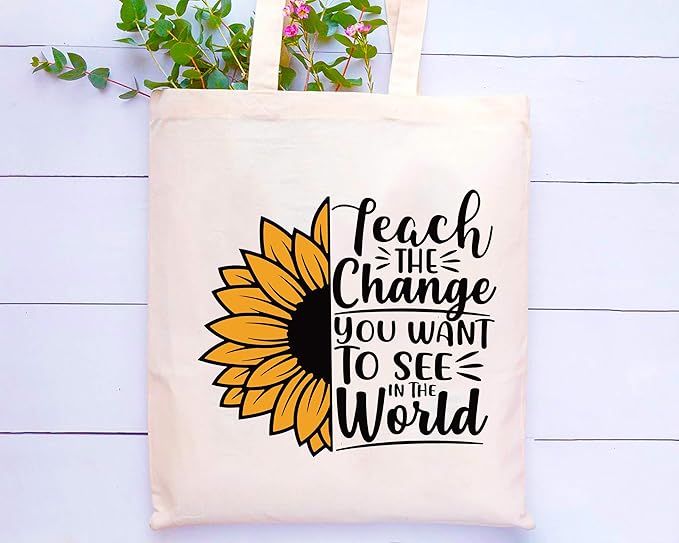 LIBIHUA Teach the Change You Want to See in the World - Shoulder Bag Shopping Bag Tote Bag for Teachers- Appreciation Gifts for Teachers -Teacher Month Birthday Christmas Gifts for Teachers