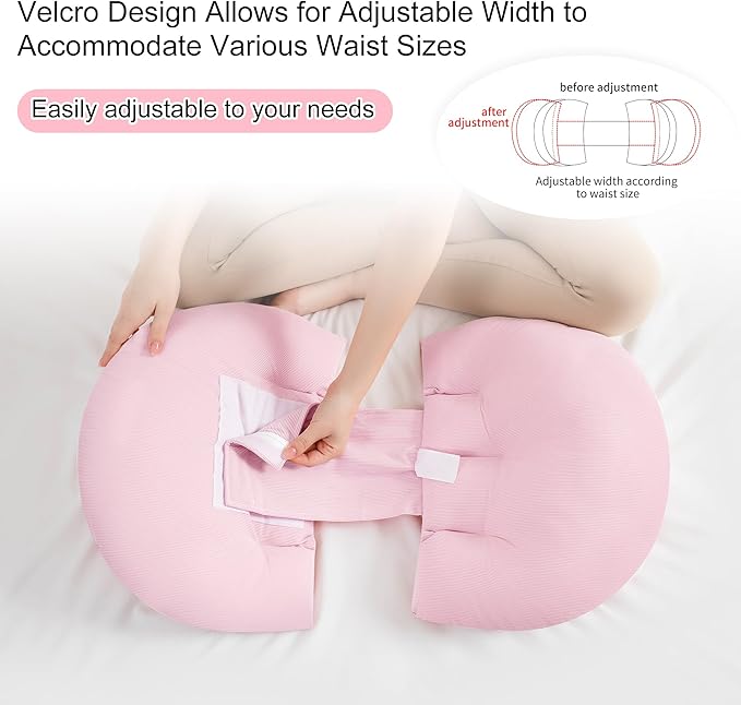 Pregnancy Pillow for Pregnant Women, Soft Pregnancy Body Pillow, Maternity Pillow Used to Support and Relieve Pain or discomfort in The Waist, Abdomen and Buttocks, Adjustable (Pink)