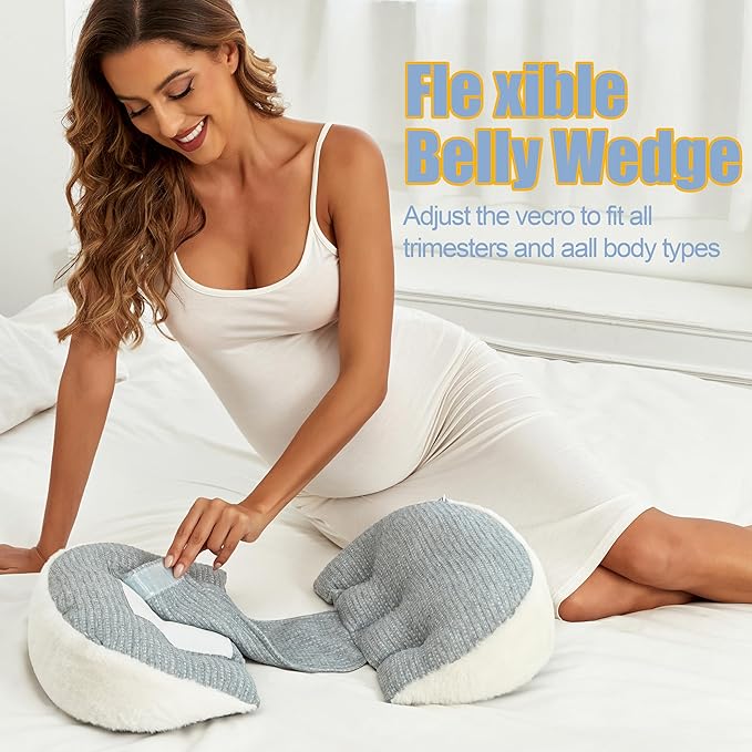 Pregnancy Pillows for Sleeping, Portable Maternity Pillow for Side Sleeper, Support for Back, Belly, HIPS for Pregnant Women, Adjustable Travel Pregnancy Pillow (Grey)