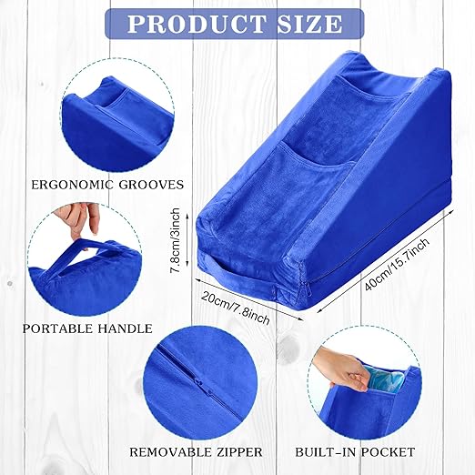 Buryeah Arm Pillow Arm Elevation Pillow with 2 Pockets, Soft Ergonomic Support Pillow for Elbow Arm Rest Wedge Pillow Broken Arm Gifts with High Density Foam for Recovery Sleeping Care(Blue)