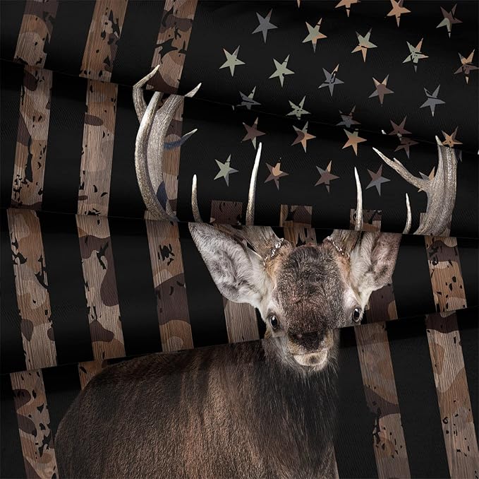 Bedbay American Flag Bedding Set California King Comforter Bed Set Deer Hunting Hunter Bedroom Decor for Men Wild Animal Camo Duvet Insert 4 Pcs Soft Lightweight Comforter Quilt Set (Deer,Cal-King)