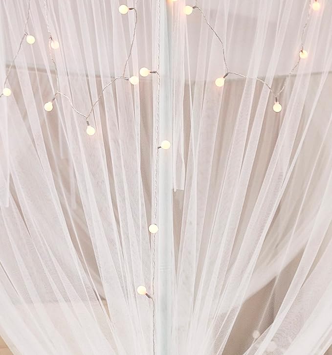 Mengersi Bed Canopy with Lights,4 Corner Post Bed Drapes Canopy for Bed,Canopy Bed Curtains Elegant Bedroom Decoration Accessories