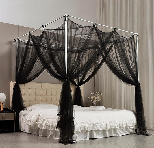 Mengersi Bed Canopy Mosquito Net for Bed,Canopy Bed Curtains Elegant Bed Drapes Screen Netting Canopy Curtains Bedroom Decor (Black, California King)