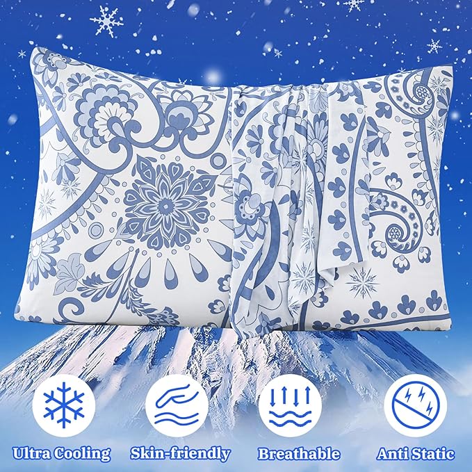 Cooling Pillow Cases for Hot Sleepers - Double Side Arc-Chill Q-Max>0.5 Cooling Fiber Cool Pillow Cases 2 Pack - Breathable Soft Cold Pillow Cases with Hidden Zipper (20" x 26")