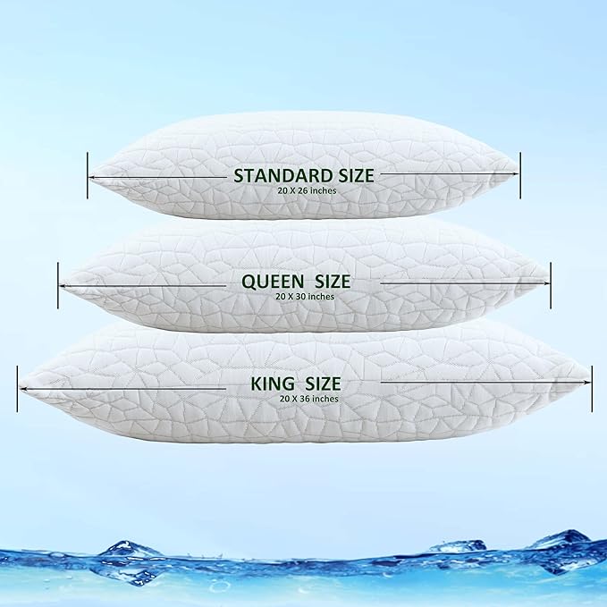 Cooling Pillows for Sleeping, Adjustable Shredded Memory Foam Pillow Standard Set of 1, Cool Pillow for Hot Sleepers, with Extra Fill for Side Back and Stomach Sleepers