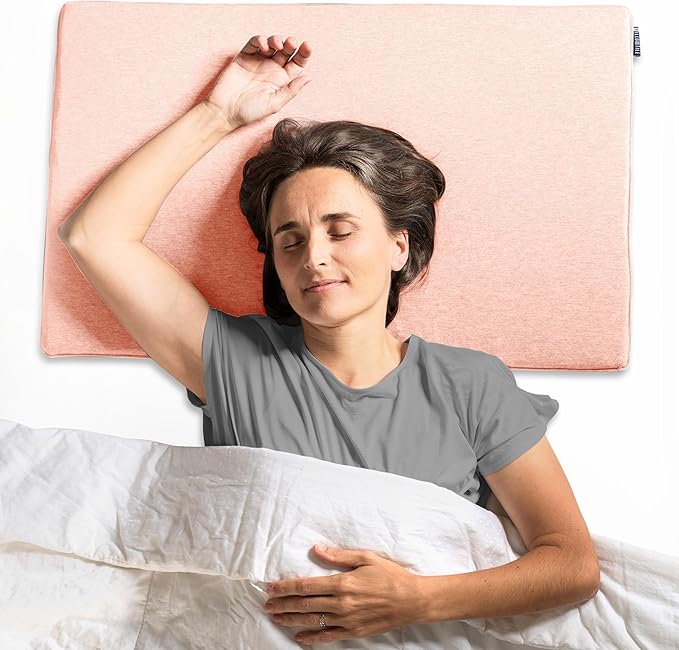 Ultra Thin Pillow 1 inch Thickness - Foldable, Rollable, Stackable - Made from Natural Latex - Low Profile, Super Flat (Firm, Pink Petal)