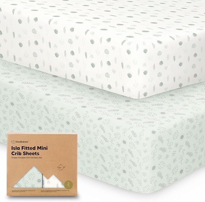 Pack and Play Sheets Fitted, 2-Pack Mini Crib Sheets - Pack N Play Sheets, Organic Fitted Crib Sheet for Pack and Play Mattress, Playard Baby Crib Sheets, Crib Sheets Neutral for Boys (Tropic Oasis)