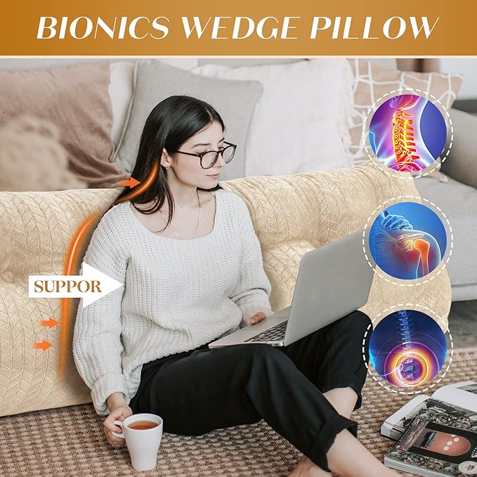 Triangular Wedge Headboard Pillow Large Bolster Bed Rest Reading Pillow Backrest Positioning Support Bolster Cushion with Removable Cover