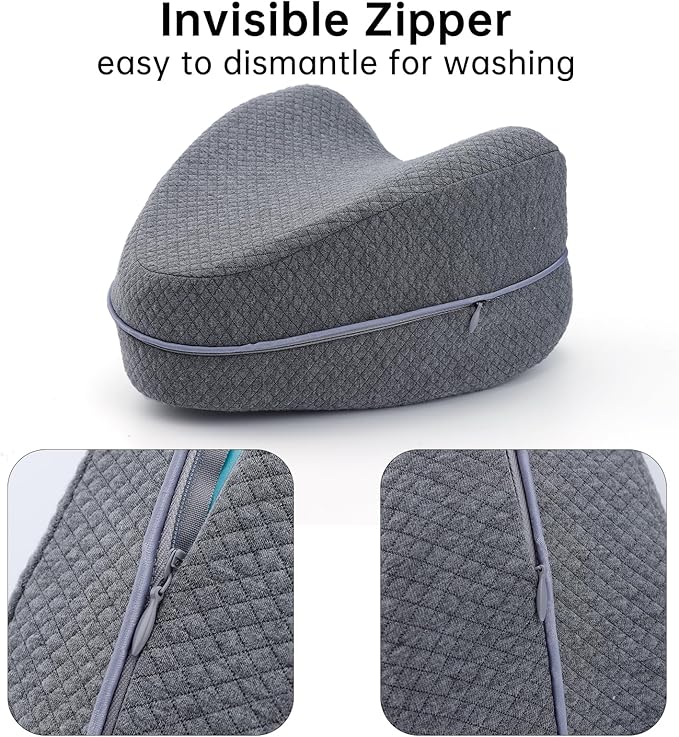 Upgrade Invisible Zippered Pillow Cover Compatible with Contour Legacy Knee Pillow,Anti-Pilling and Washable Legacy Leg and Knee Foam Support Pillow Cover Only (Grey)