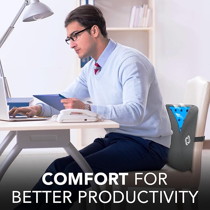 SAMSONITE, Gel-Infused Memory Foam Lumbar Support Pillow with Enhanced Airflow Design for Cooling Experience, Fits Most Office Chairs and Car Seats, Lower Back Cushion for Enhanced Ergonomic Benefits…