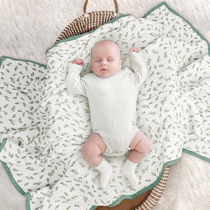 Lulu moon Muslin Quilt Blanket, Crib Blanket for Baby and Toddler,47x47 Inches(Lotusleaf Tree)