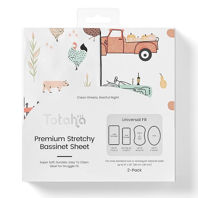 TotAha Premium Stretchy Bassinet Cradle Sheets (2-Pack) -Hypoallergenic, Silky Comfort, Buttery Soft, Calming Effect, All-Season Jersey-Knit Sheets, 32 X 16 X 3''(Farm & Pumpkin)