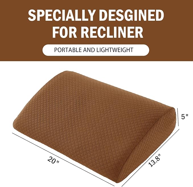 MABOZOO Memory Foam Back Support Cushion for Recliner Chair,Lumbar Support Pillow for Elderly,Extra Large Lumbar Support Pillow with Extension Straps,Coffee