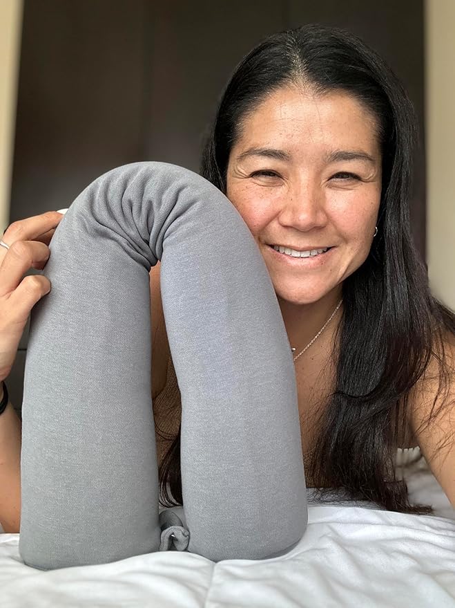 Twist Memory Foam Travel Pillow - Cotton Cover - Travel Bag Included - Adjustable, Bendable Pillow for Neck, Head, Chin, Lumbar and Leg Support (Dark Gray)