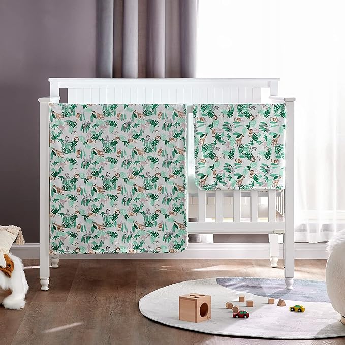 DaysU Silky Micro Soft Plush Baby Blankets for Boys with Print Animal Pattern and Soothing Raised Dots, Double Layer Bed Throws for Baby Crib, Jungle, Green, 30x40 Inches