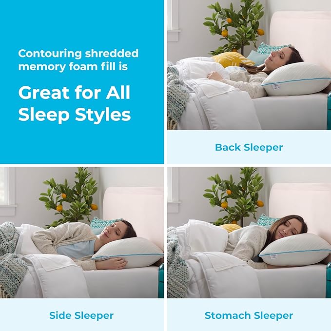 LINENSPA Shredded Gel Memory Foam Pillow – Cooling Bed Pillow – Side, Stomach, and Back Sleepers – King