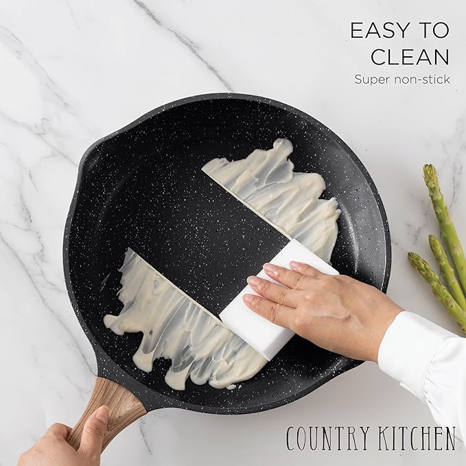 Country Kitchen Pots and Pans Set Nonstick, Cast Aluminum Kitchen Cookware Set with Utensils, 14 Pcs Non Stick Cooking Set w/Frying Pans & Saucepans