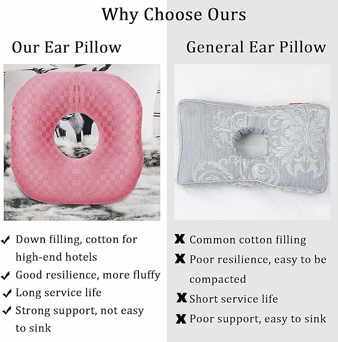Ear Piercing Pillow for Side Sleepers, Pillow with an Ear Hole for CNH and Ear Pain Ear Inflammation Pressure Sores, O-Shaped Side Sleeping Pillow, Ear Guard Pillow(Pink)