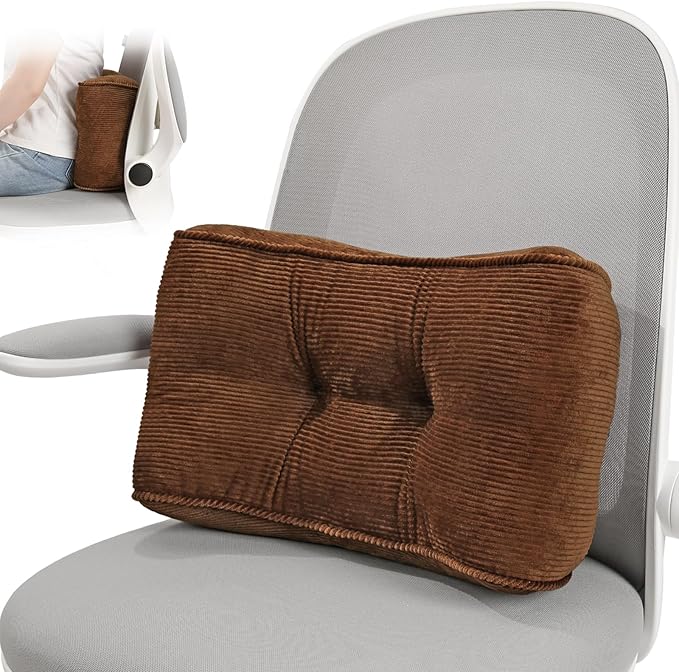 Lumbar Support Pillow for Office Chairs, Back Support Pillow for Lower Back Pain Relief, Soft & Good Support Corduroy Desk Lumbar Cushion, 17.5"x10"x5.5", Medium (Brown)