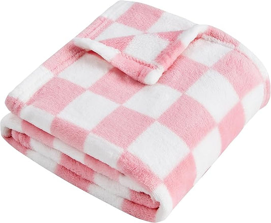 Checkered Baby Blanket for Girls Pink Fleece Baby Blankets for Girls Boys, Warmer Comfort Lightweight Bed Blanket for Toddlers Infants or Newborn, 30''x40'', Pink