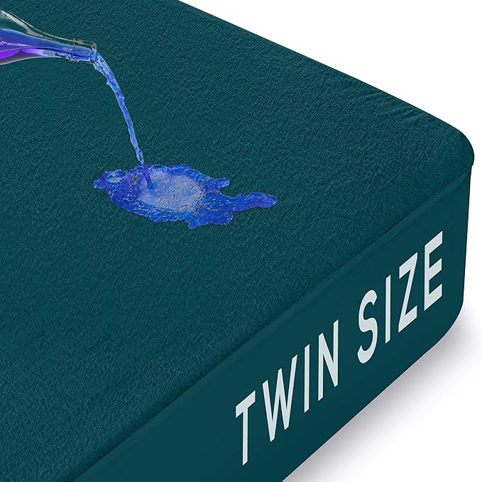 Utopia Bedding Waterproof Mattress Protector Twin Size, Premium Terry Mattress Cover 200 GSM, Breathable, Fitted Style with Stretchable Pockets (Teal)