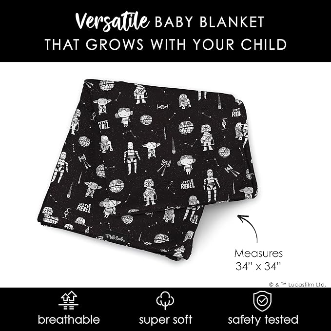 Milk Snob Disney Baby Blanket - Soft, Secure, and Stylish Swaddle Blanket for Newborns to Toddlers - A Versatile Receiving Blanket for Boys & Girls - 34" x 34" (Little Rebel)