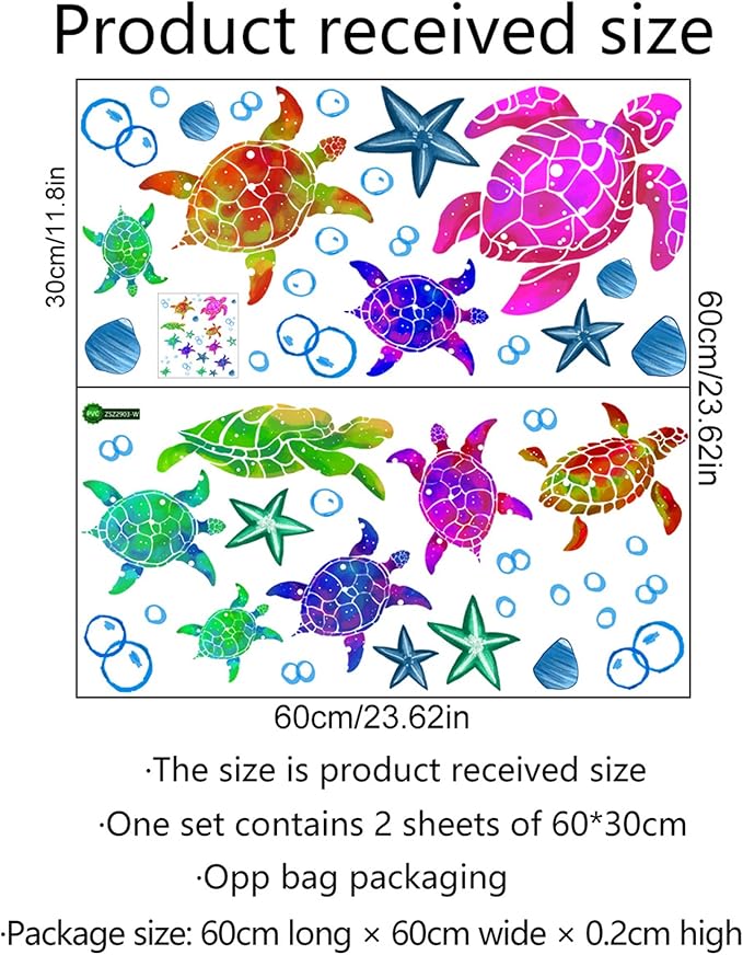 Waterproof Removable Watercolor Turtles Vinyl Wall Decal for Nursery Kidsroom School Classroom Livingroom Bedroom Bathroom Sea Life Sticker in Coastal Ocean Theme