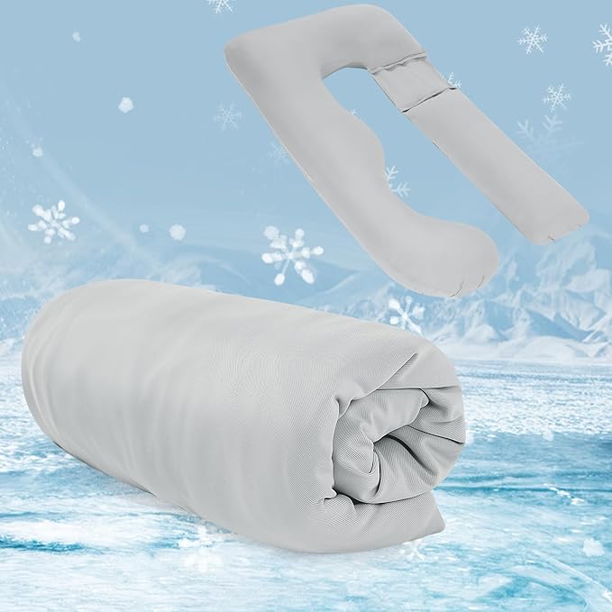 Cooling Pregnancy Pillow Cover (ONLY Pillowcase), Q-Max 0.4 U Shaped Luxurious Smooth Maternity Pillow Cover with Hidden Zip, Cool Large Pillow Protector for Side Hot Sleeper, Grey, 59x31 in