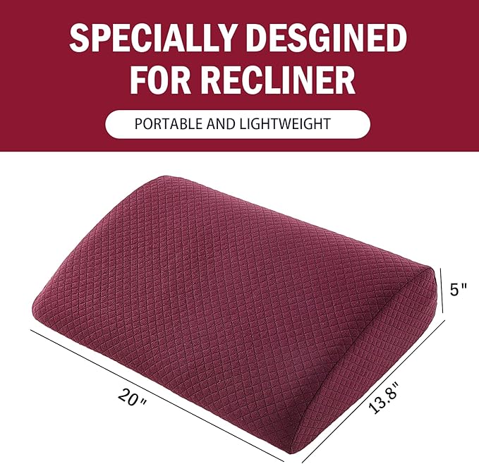 MABOZOO Memory Foam Back Support Cushion for Recliner Chair,Lumbar Support Pillow for Elderly,Extra Large Lumbar Support Pillow with Extension Straps,Wine Red
