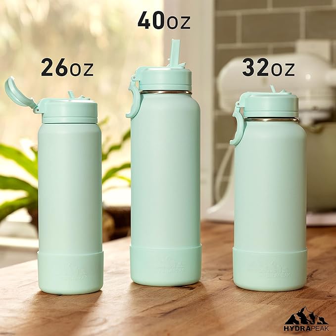 Hydrapeak 32oz Sport Insulated Water Bottle with Straw or Chug Lid, Leak & Spill Proof, Keeps Drinks Cold for 24 Hours, Hot for 12 Hours, Premium Stainless Steel Water Bottles (32oz, Powder Blue)