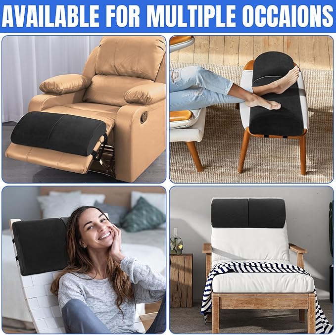 ROYALAY Recliner Leg Rest Cushion with Adjustable Straps Memory Foam Under Knee Pillow for Foot Elevation, Half Moon Leg Pillow Foldable bolster pillow for Waist Back Neck Reduce Pressure,black