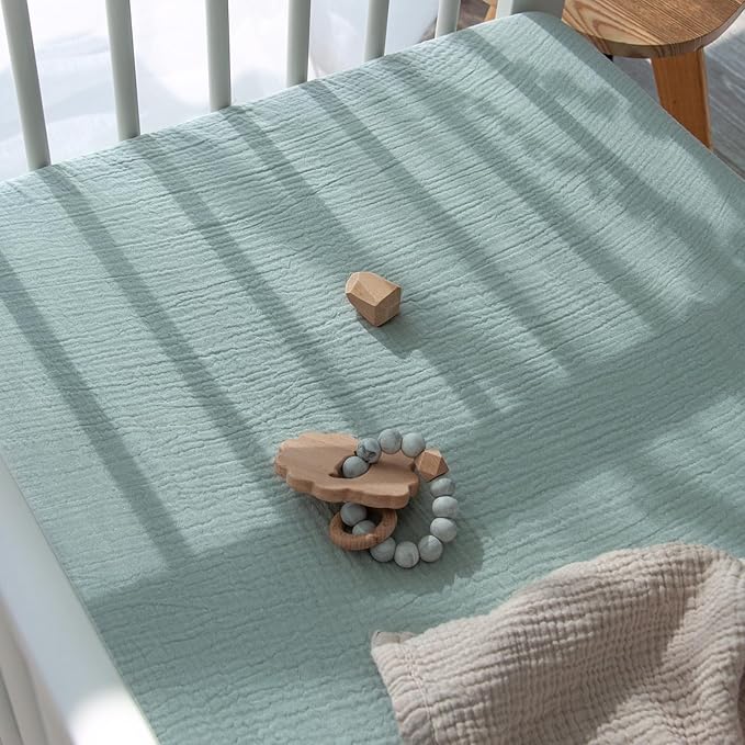 Lulumoon Muslin Mini Crib Sheets - Pack n Play Sheets Fitted for Baby - 24"x 38" Green