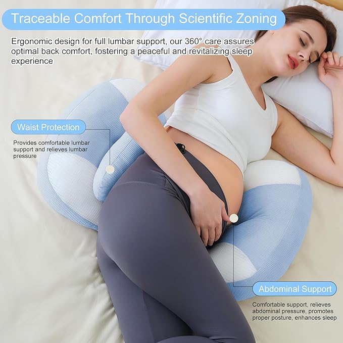 Pregnancy Pillow for Pregnant Women, Soft Pregnancy Body Pillow, Maternity Pillow Used to Support and Relieve Pain or discomfort in The Waist, Abdomen and Buttocks, Adjustable (Blue)