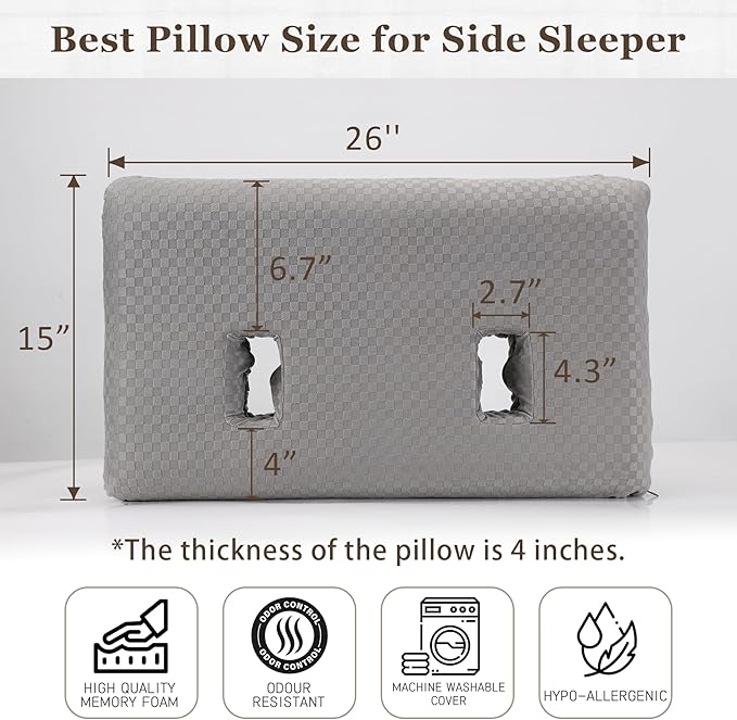 Ear Piercing Pillow with Ear Hole for Sleeping with Sore Ear Pain, Memory Foam 2 Hole Ear Hole Pillow Ear Guard Pillow | Ear Piercing Protection | Support earplugs for Sleep (Light Grey)
