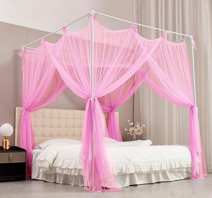 Mengersi Bed Canopy Mosquito Net for Bed,Canopy Bed Curtains Elegant Bed Drapes Screen Netting Canopy Curtains Bedroom Decor (Pink, King)
