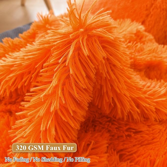 XeGe Fluffy Back Support Pillow Cover for Bed (No Filler), Faux Fur Back Rest Pillow Case for Sitting in Bed, Furry Reading Pillow Cover with Arms Adults Kids, Fuzzy Sit Up Pillow Floor Chair, Orange