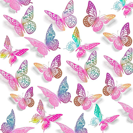 SAOROPEB 3D Butterfly Wall Decor, 48 Pcs 4 Styles 3 Sizes, Removable Metallic Wall Sticker for Kids Bedroom Nursery Classroom Party Decoration Wedding Decor DIY Gift (Laser Pinkpurple)