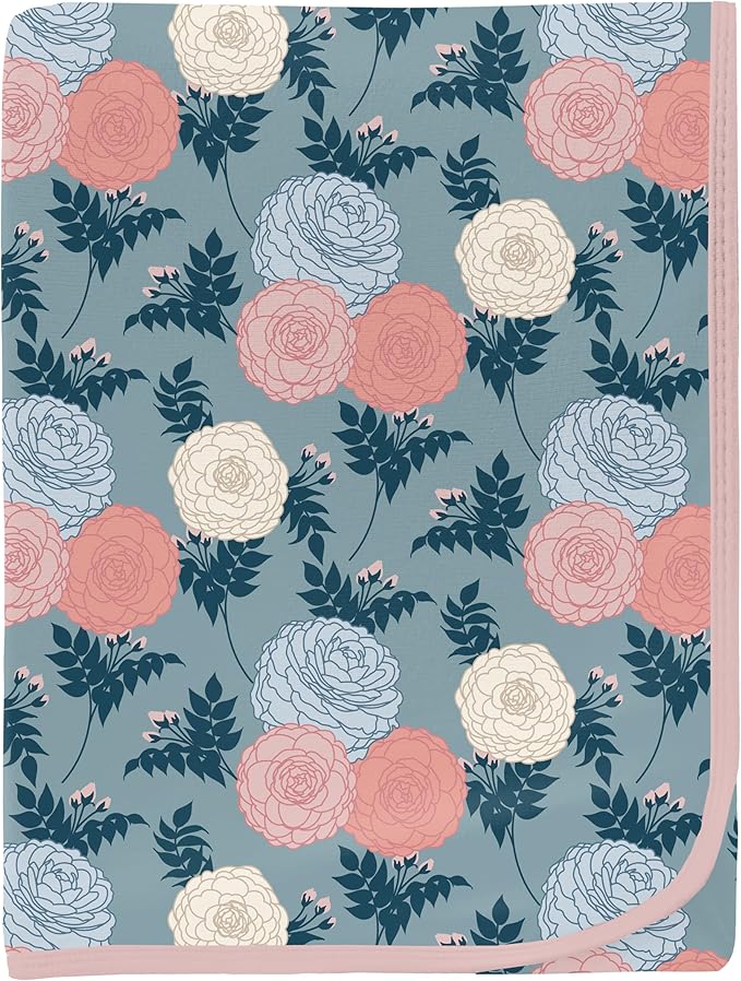 KicKee Print Swaddle Blankets, Silky Soft Baby Blanket, 40” x 29” (Stormy Sea Enchanted Floral - One Size)