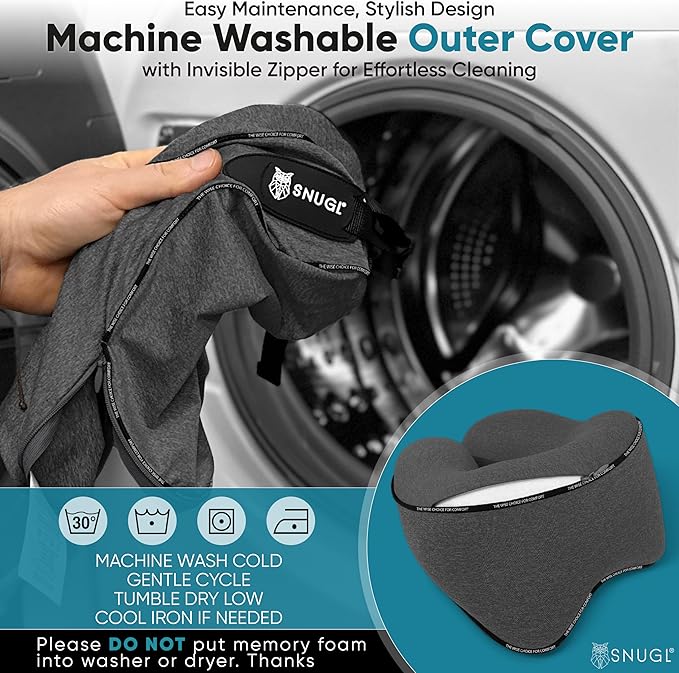 SNUGL Neck Travel Pillow - Memory Foam Airplane Pillow - Flight Pillow | Neck Support Travel Pillow with Carry Bag & Clip | Neck Pillows for Sleeping Travel Plane | Flying Travel Essentials, Dark Grey