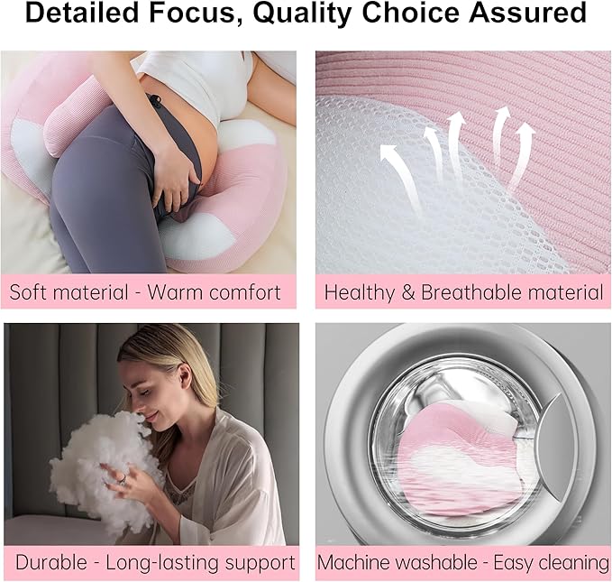 Pregnancy Pillow for Pregnant Women, Soft Pregnancy Body Pillow, Maternity Pillow Used to Support and Relieve Pain or discomfort in The Waist, Abdomen and Buttocks, Adjustable (Pink)