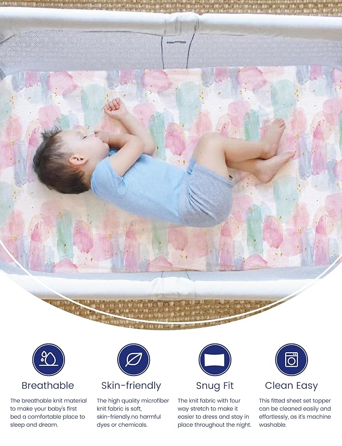 TotAha Premium Soft Pack n Play Sheets, Super Stretchy Jersey Knit Mini Crib Sheets Fitted, Silky Comfort Graco Pack and Play Mattress Sheets, 2 Pack