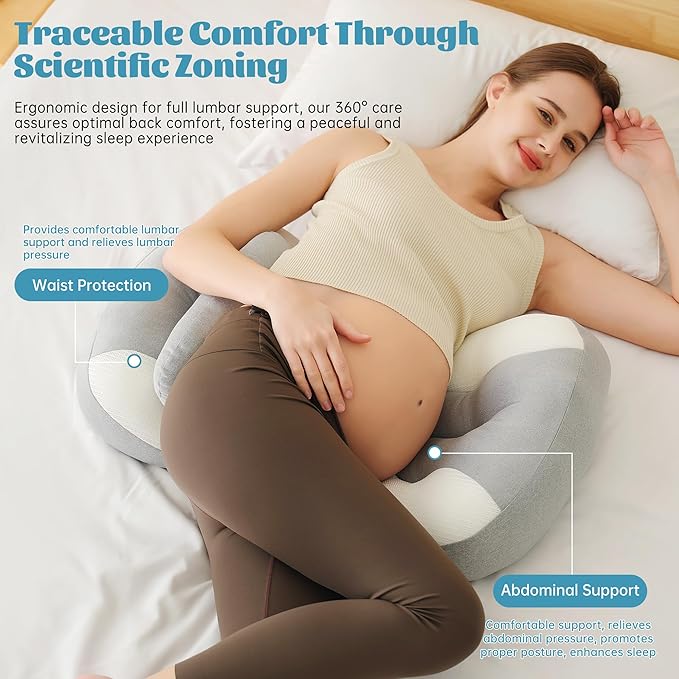 Pregnancy Pillow for Pregnant Women, Soft Pregnancy Body Pillow, Maternity Pillow Used to Support and Relieve Pain or discomfort in The Waist, Abdomen and Buttocks, Adjustable (Light Grey)
