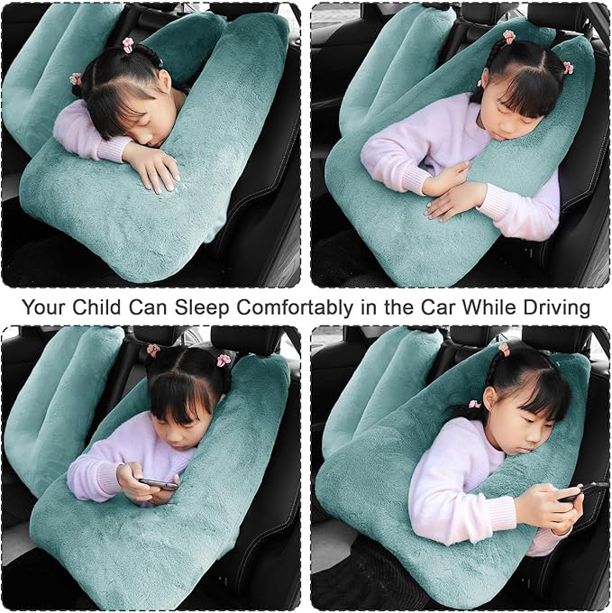 Travel Pillow, Travel Pillow for Kids, Sleeper Hold Pillow Travel, Removable U-Shaped Pillow for Adults and Children to Support Head and Body in The Back Seat of Long Car Trips (Green)